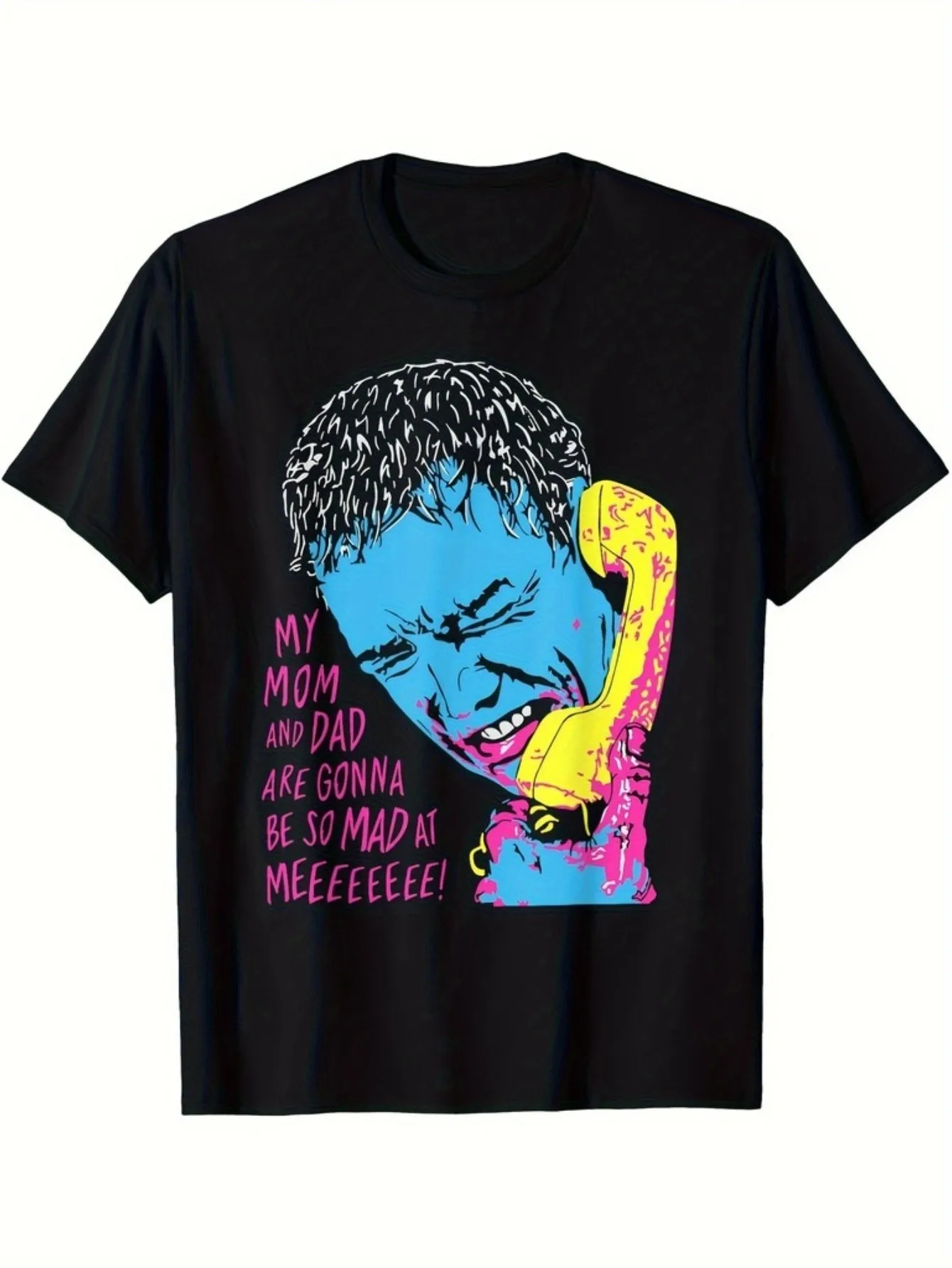 

Men's Funny Scream Movie Quote T-Shirt - Ghostface Graphic Short Sleeve Shirt, Printed with the Text: if I Don'T Call My Mom, She'Ll Be Very..