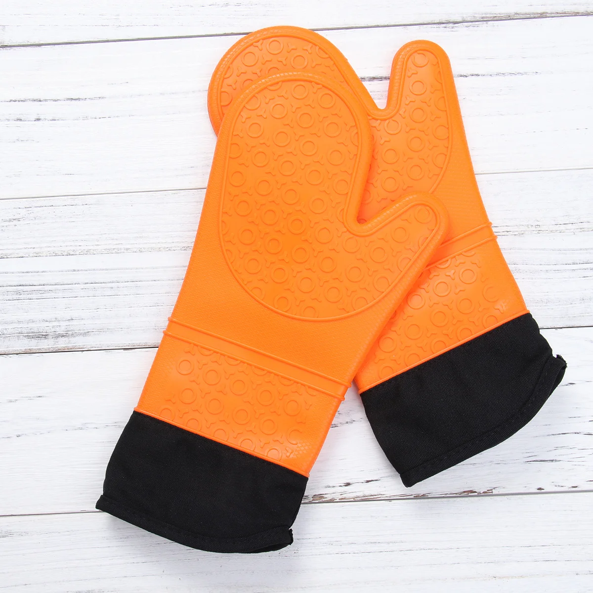 

2pc Heat Resistant Gloves Insulated Aramid Fiber Oven Mitts Silicone Grip For Bbq Grill Cooking Baking Smoking Long Cuff Oven