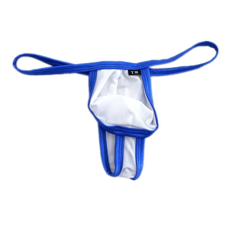 Contrast Color Ice Silk G-String Thong for Men Low Waist U-Pouch Thin Waistband Stretch Underwear