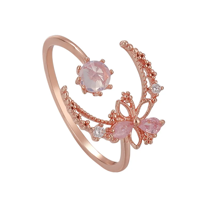 South Korea Fashion New Moon Simple Open Ring Sweet Pearl Flower Elegant Ring Women Jewelry