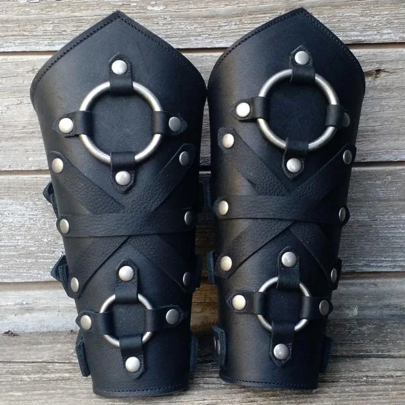 

Medieval Steampunk Leather Arm Armor Ring Bracer Viking Knight Pirate Gauntlet Wristband Warmers Cosplay Accessory For Men Women