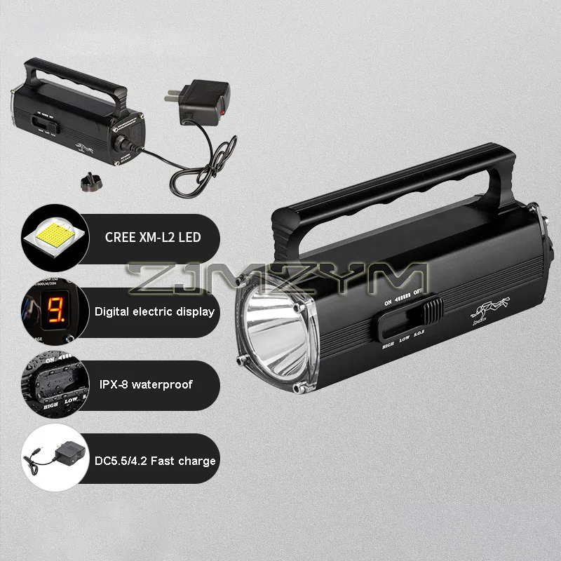 Waterproof Dive Underwater LED Diving Flashlight Torches Built-in 5400ma Lithium Battery Light Camping Flashlight Fishing