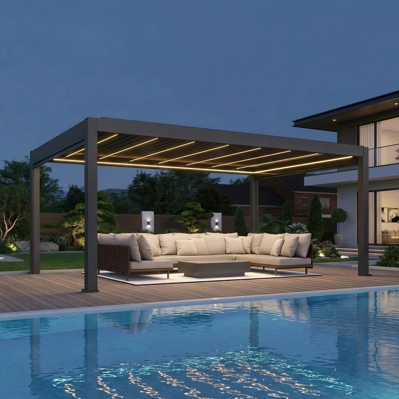Adjustable Louvered Aluminum Pergola Gazebo-Resistant Waterproof Outdoor Balcony Shade Breathable Design Patio