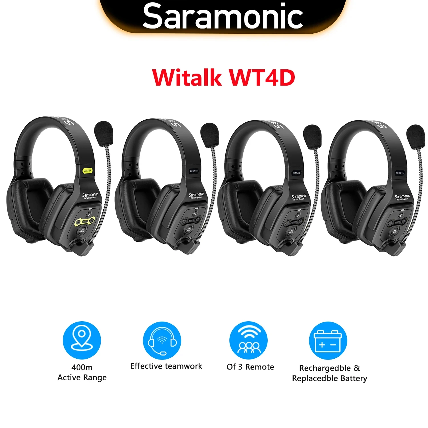 Saramonic Witalk WT4D Full Duplex Wireless Intercom Communication Headset System Team Group Talk Headphone Headsets Microphone