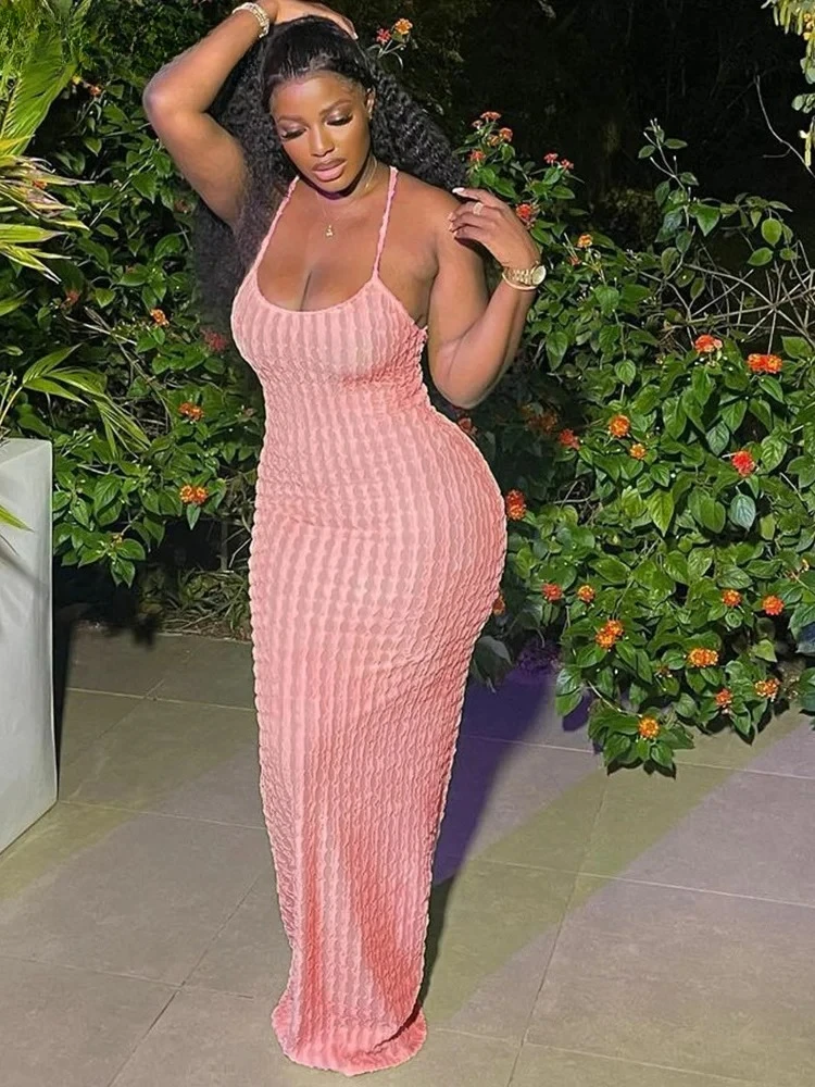 クロス包帯女性マキシドレス背中の開いたノースリーブ O ネックセクシーなエレガントなスキニーソリッドウェディングパーティーボディコン Vestidos