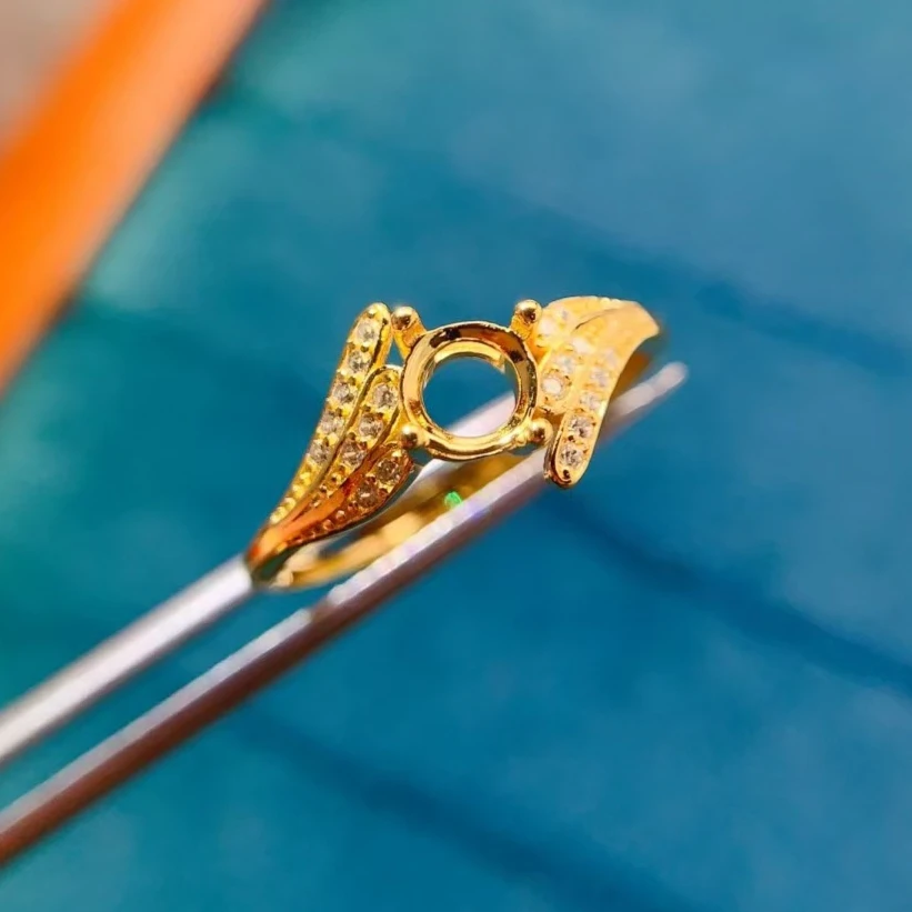 Hot Sale Silver Wing Design Ring Setting 5mm Round Gemstone 925 Silver Ring Setting with 3 Layers 18K Gold Plating