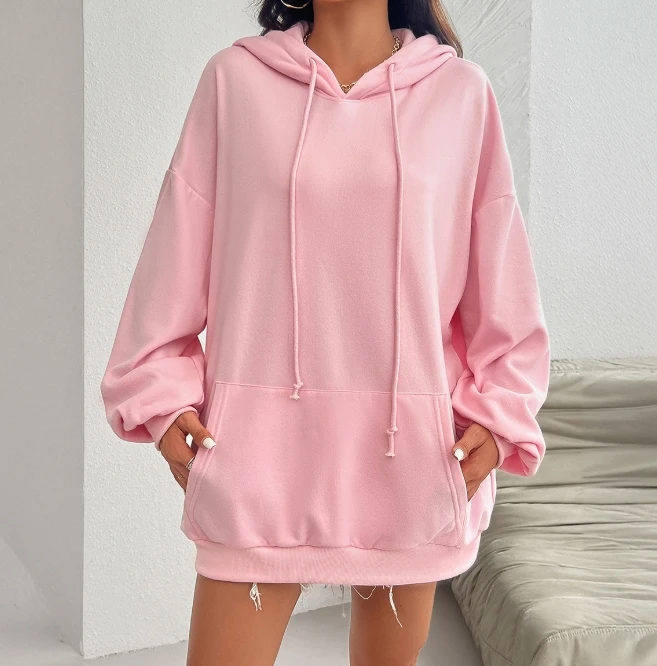 Autumn Casual Hooded Sweatshirt Simple Retro Elegant Hoodie Casual Loose Solid Color Pocket Hooded Long Sleeved Hoodie for Women