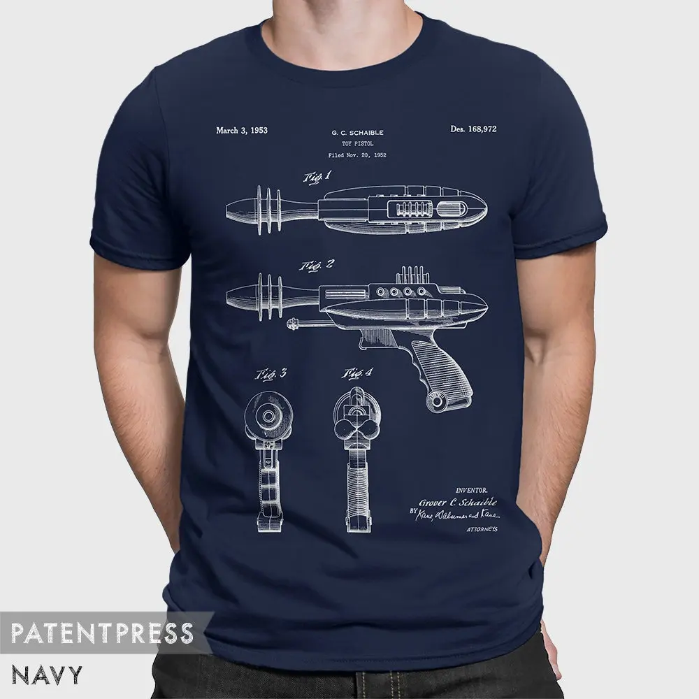 Retro Ray Gun Patent T Shirt Mars Attacks Toy Laser Space Pistol Vintage Toys Collector Nostalgia P507