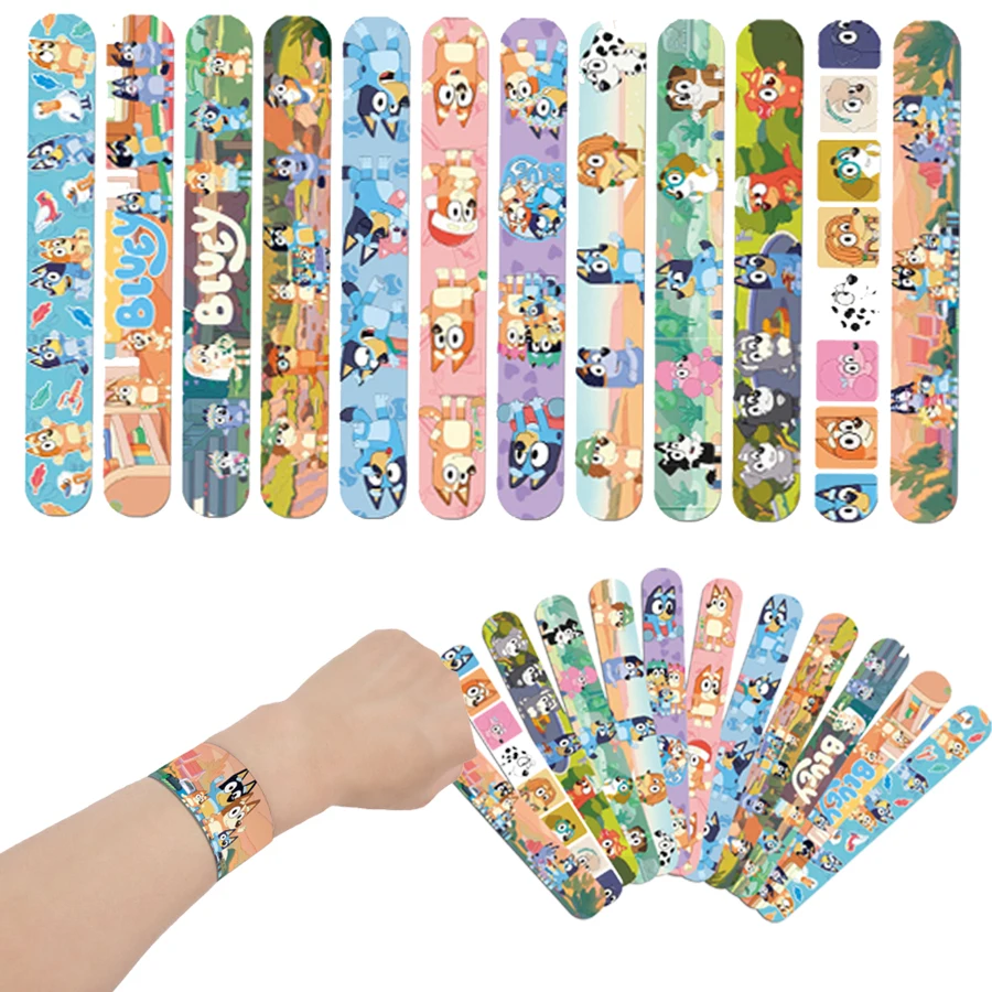 

12/24 шт. синих браслетов-слэпов Bluey для дня рождения, подарки для гостей, наполнители для подарочных пакетов, украшения, награды для класса, подарки на детский праздник