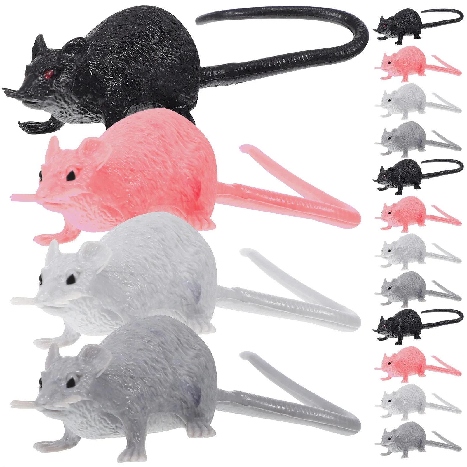 

16 pcs Simulation Mouse Black White Gray Pink Plastic Decorative Figurines Miniature Fake Mice Educational Toy Development Tool