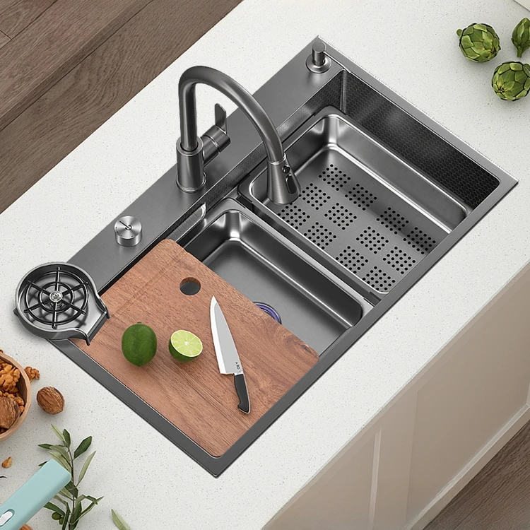 Large single slot sink, honeycomb embossed 304 stainless steel dishwashing sink, kitchen nano