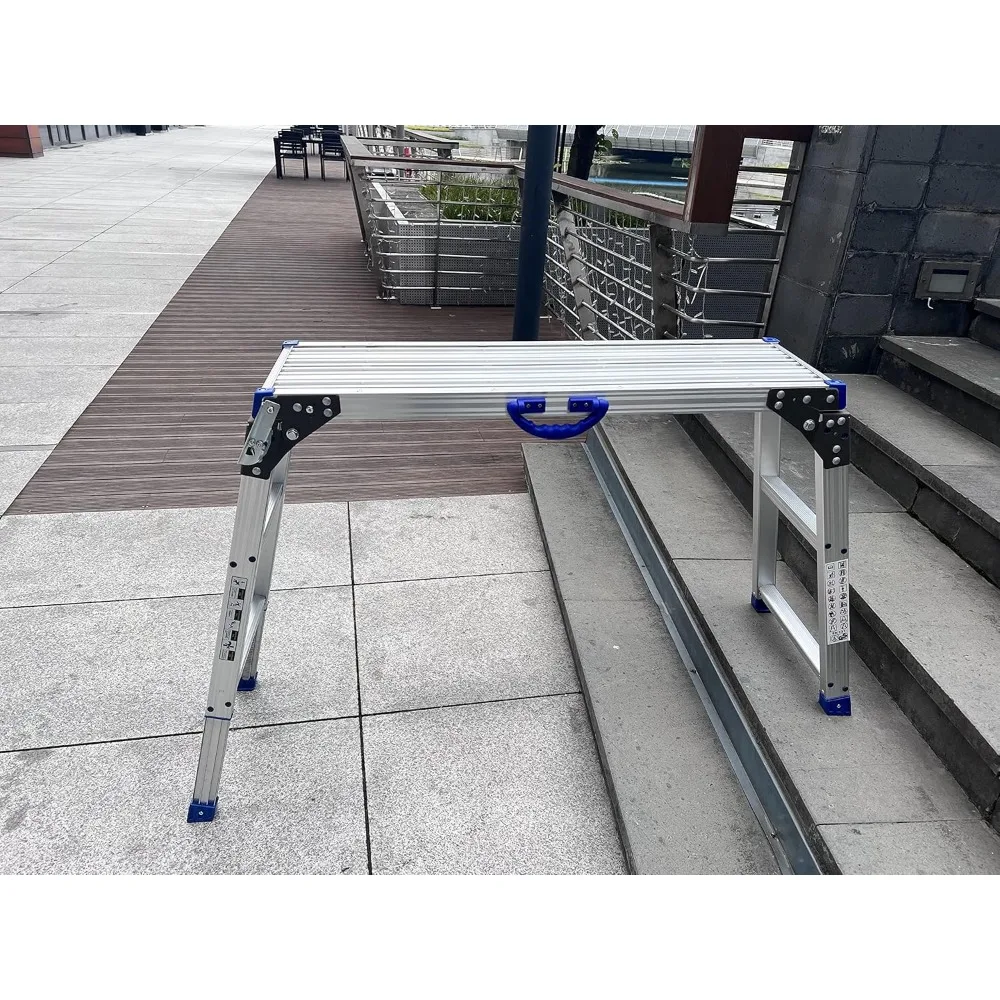 منصة عمل LEADALLWAY 39x12,50 ترس قابل للتعديل ارتفاع 25 إلى 35 بوصة محمولة قابلة للطي سلم من الألومنيوم بسعة 330 لتر