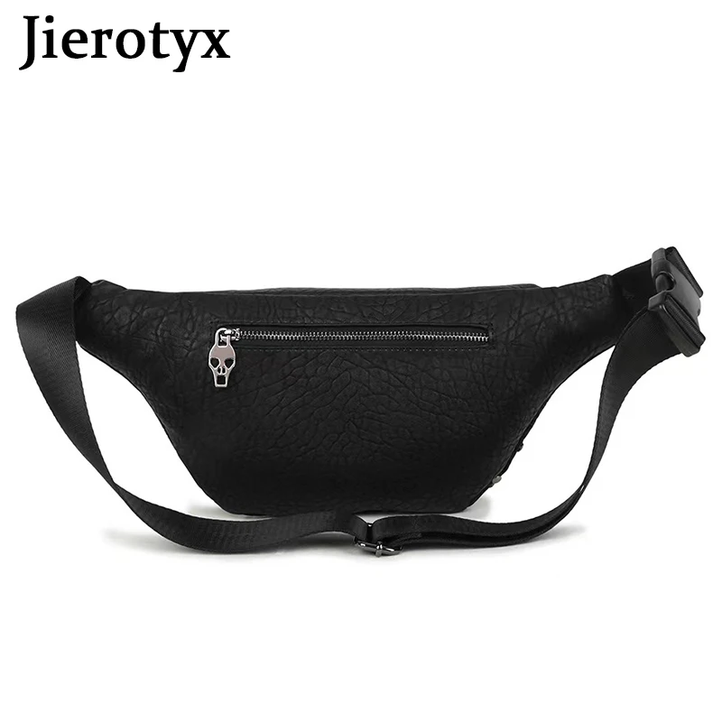 JIEROTYX Womens Black Studded Bags Faux Leather Waist Bag Fanny Pack Y2K Money Bum Bag Hip Belt Gothic Style Vintage Rivet