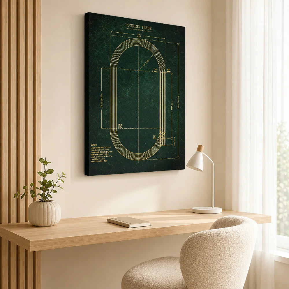 Running Track Blueprint Technical Diagram Canvas Painting Poster Customized Photo Sports Portrait Wall Art for Game Room Decor