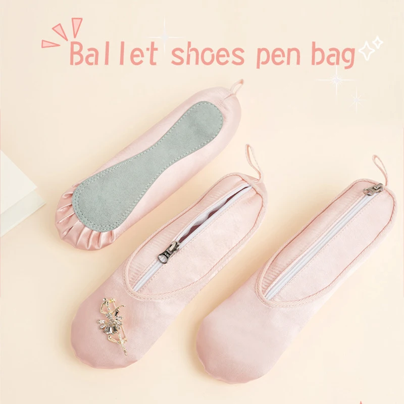 Creative Ballet Shoes Pencil Bag Girls Heart-shaped Makeup Bag Stationery Organizer Student Pencil Case School Supplies