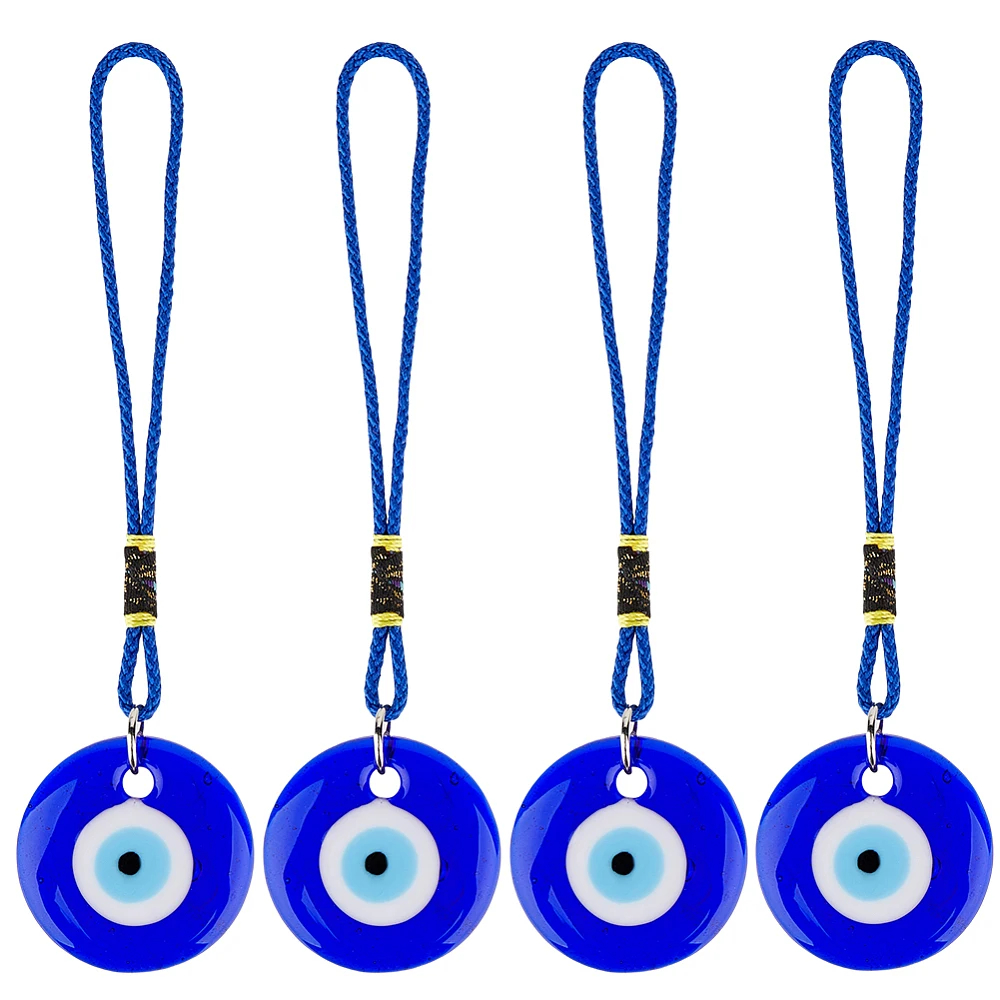 4Pcs Blue Glass Car Pendant Hanging Ornament with Rope Rear View Mirror Beaded Decoration Lucky Charms Protection Accessories