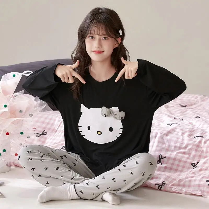 

Teen Thin Long Sleeve Long Pants Pajama Set Women's Cartoon T Shirt Home Clothes Women's Cotton Skin Friendly Soft Two Piece Set