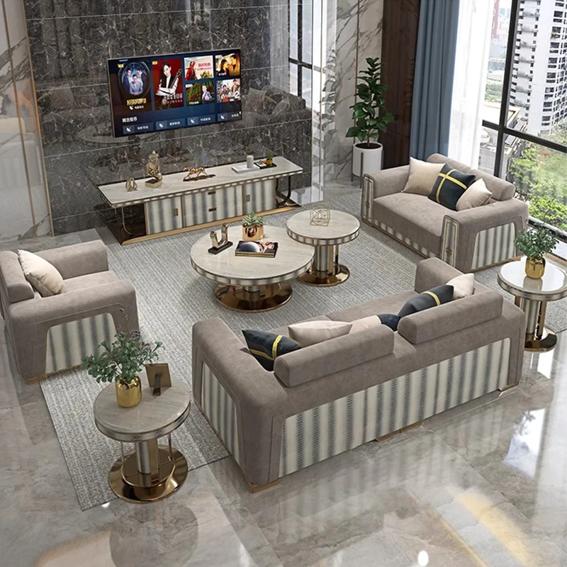 #High End Custom Modern Light Luxury Sectional Sofa Set Plush Velvet for Living Room & Basement Furniture
