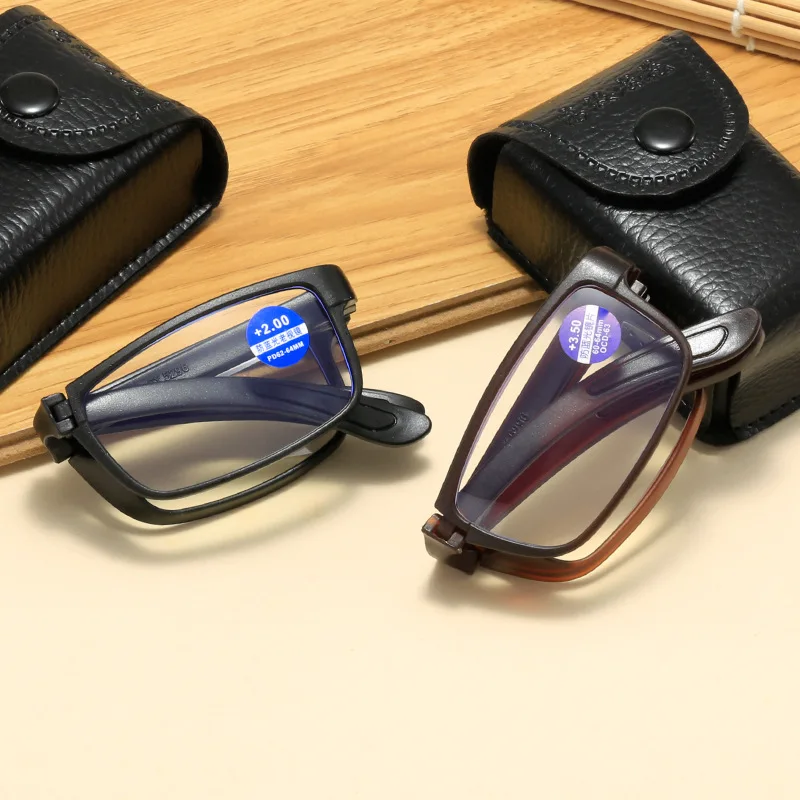 Foldable Reading Glasses With Box Anti-blue Light Women Men Portable Eyewear TR90 Farsight Eyewear Diopters +1.0 +1.5 To +4.0