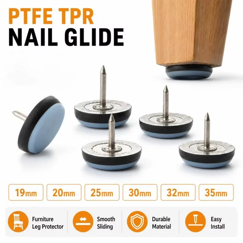 4/8Pcs Round Quiet Glides Mat Furniture With Nails Feet Sliders Pad Table Sofa Chair Leg Floor Protectors Furniture Sliding Disc