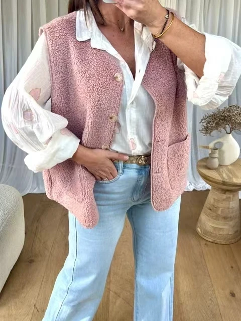 Autumn Winter Pink Lamb Fur Vest Gentle Color Cross-Border New Arrival Women's Fashion Outerwear