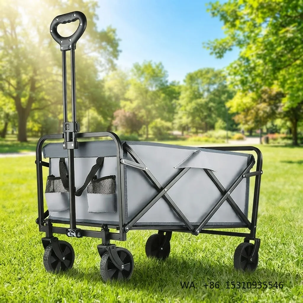 W005A High Quality Steel Foldable Portable Beach Wagon Large Capacity Adjustable Handle Heavy Duty Shopping Cart Fishing Travel