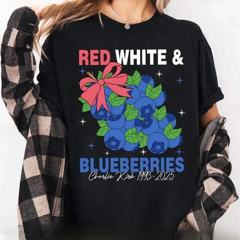 Rojo Blanco y Arándanos Charlie Kirk 1993-2025 Memorial Freedom Design Justicia para Charlie Kirk Nuevo en camisetas y camisetas Camisas de algodón