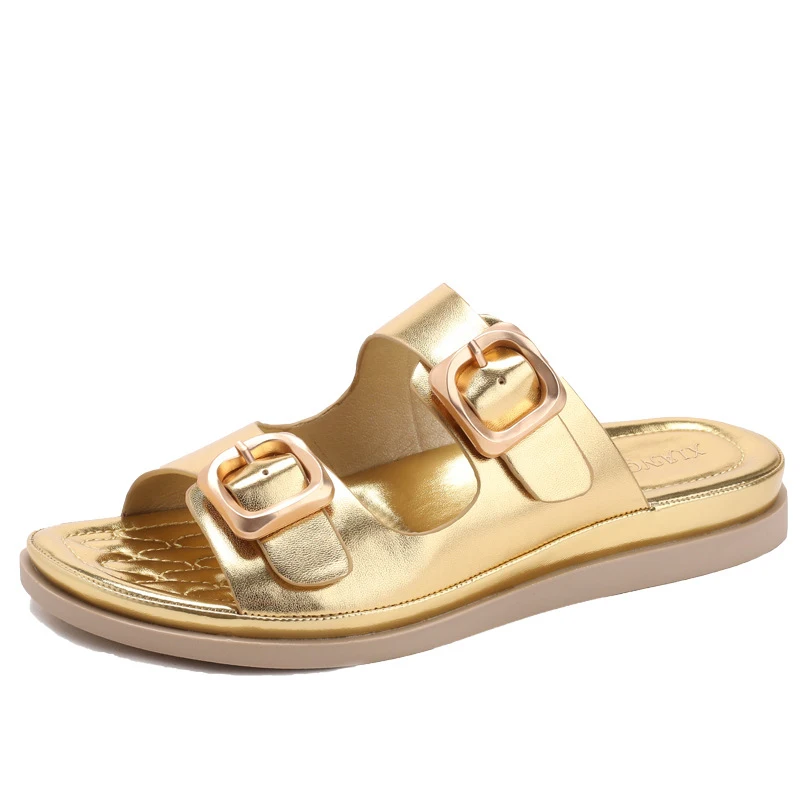 Round-toe versatile double-strap casual thick-soled height-increasing summer beach sandals for women for outdoor wea