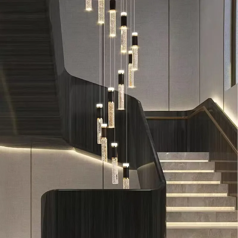 Villa Staircase Pendant Light With Suspended Ceiling Double-height Staircase Room With Crystal Lamps, Loft-style Crystal Pendant