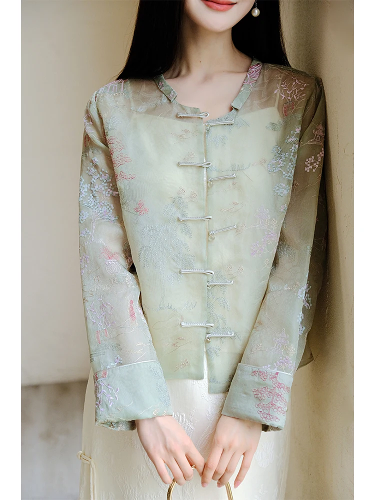 

Новая осенняя тонкая шелковая вышитая верхняя одежда anColor с защитой от солнца, дизайн «Башня-Павильон», женская модная одежда