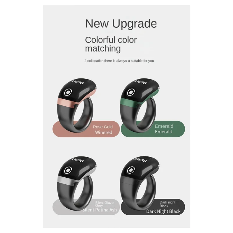 عداد الإصبع الإلكتروني A32T-S7pro مع شاشة OLED عداد حلقي من النوع C للتحكم في تطبيق بلوتوث 0-99999