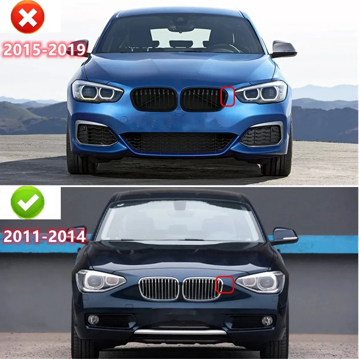 

For BMW 1 Series F20 2011 2012 2013 2014 Gloss Black Front Bumper Kidney Grille Car Double Slat Racing Grills Replacement