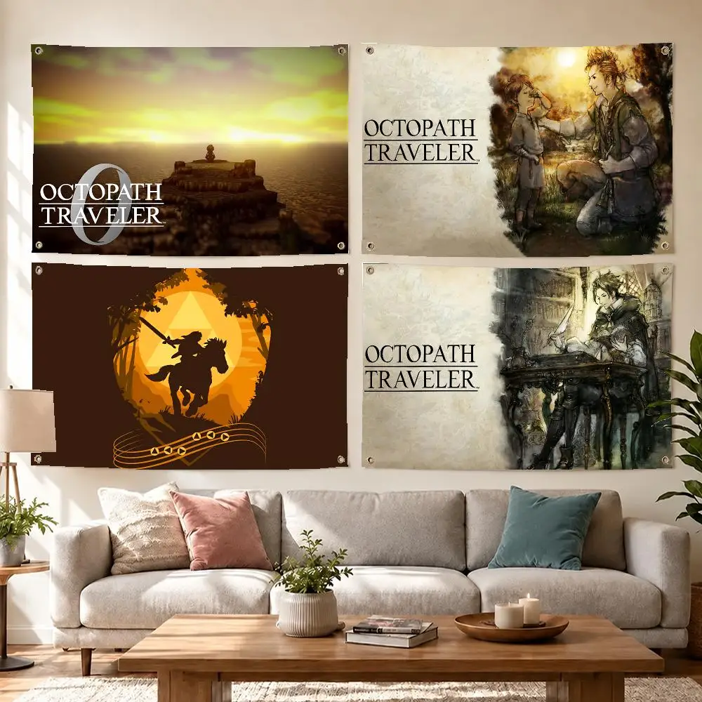 Epic Game Octopath Flags Concert Print Wall Hanging Art Banner, Indoor Outdoor Bedroom Home Decor Backdrop, Perfect Gift