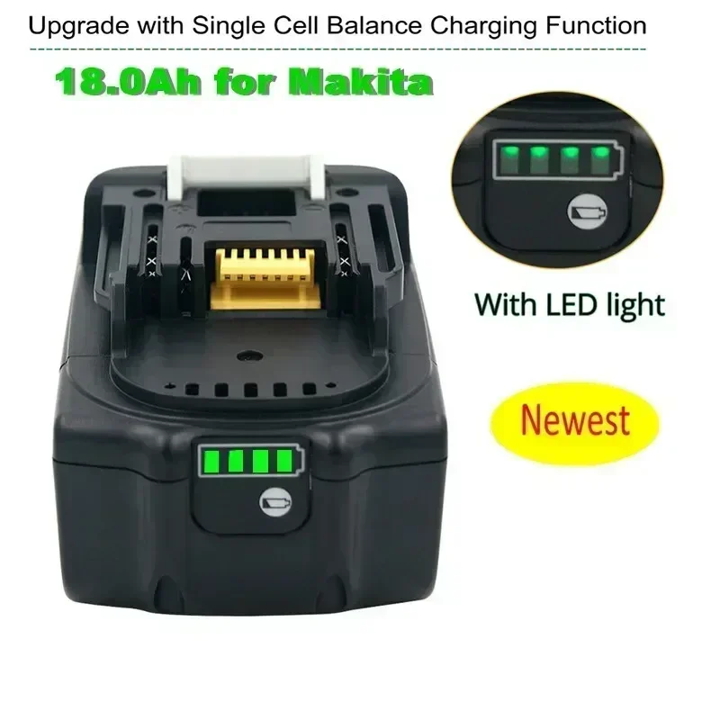 جديد 18 فولت 18000 مللي أمبير 2026 لماكيتا 18.0Ah أدوات كهربائية قابلة للشحن بطارية مع LED استبدال ليثيوم أيون LXT BL1860B BL1860 BL1850