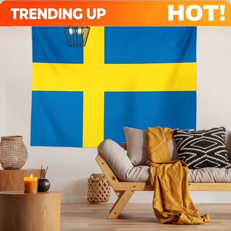 Customize 1pc Vibrant Swedish Flag Tapestry - Durable, Fade-Resistant Polyester Wall Hanging with Cross Design, Blue & Yellow St