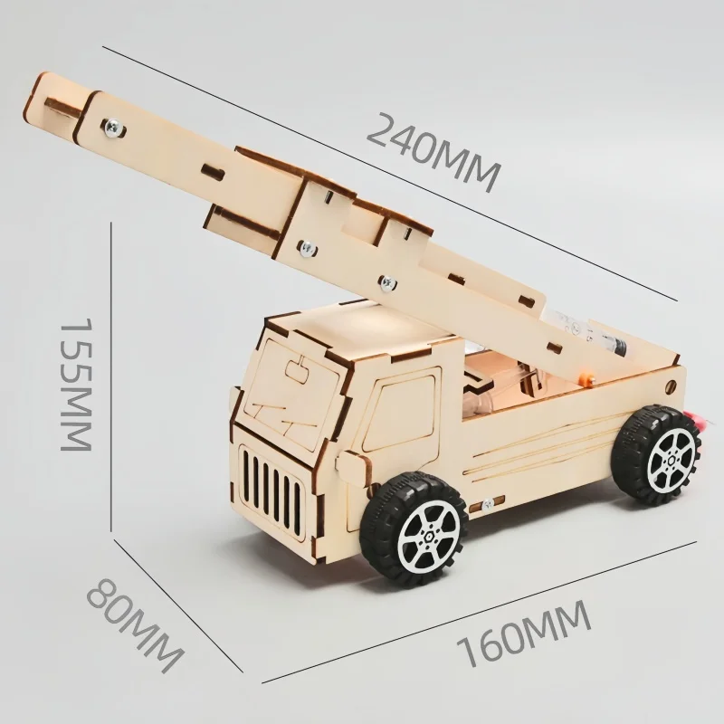 DIY Wood Ladder Fire Truck Model Kit for Kids - Educational Physics Science Toy STEM Learning Experimental Tool Gift for Kids