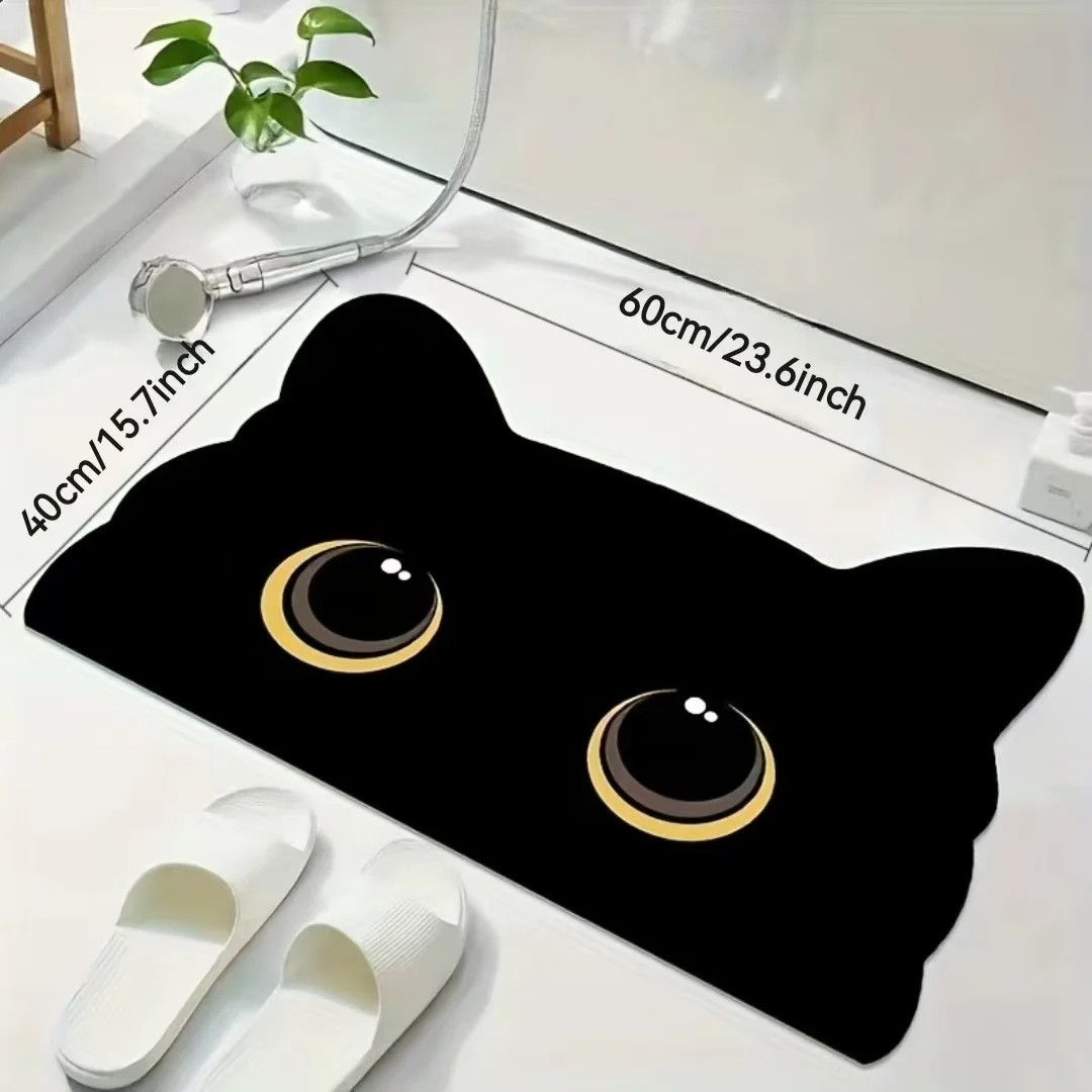 Tapis de bain VIKAMA Black Cat en boue de diatomées à séchage rapide, tapis de bienvenue, décoration de chambre, tapis d'entrée, tapis de sol de cuisine, paillasson, tapis de buanderie