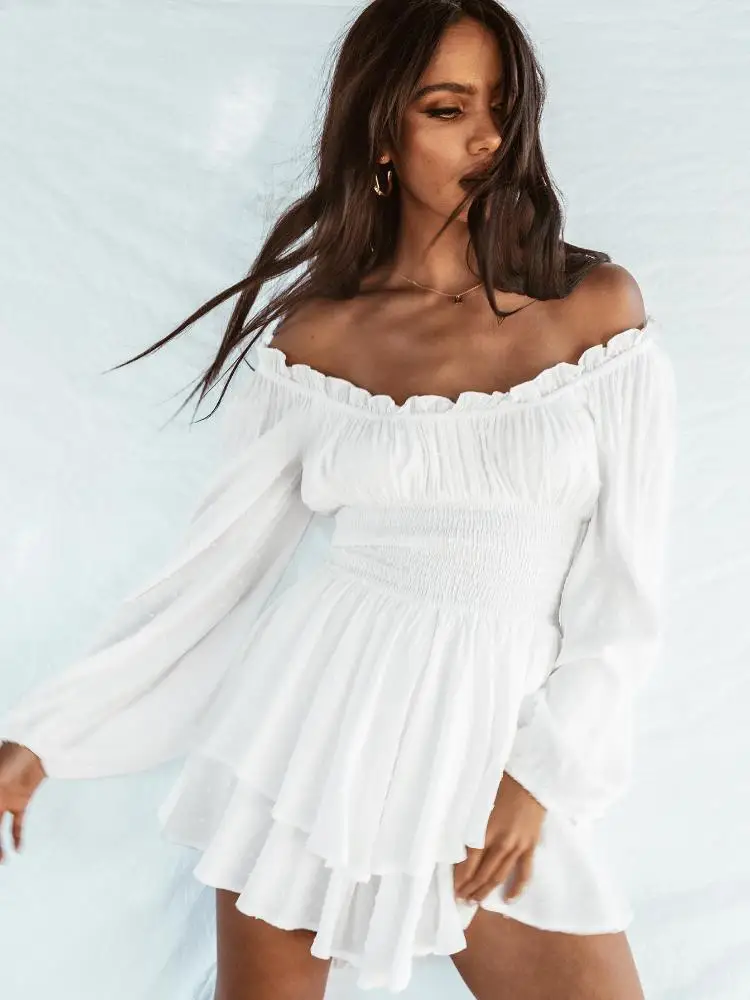 

Summer New One-Line Pleated Ruffle Women's Wear Long Sleeved Casual Jumpsuit Temperament Commuter Women's Wear