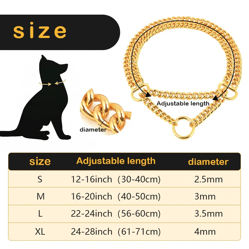 30-71cm Dog Collar Metal Adjustable Double Row Telescopic Chain Triple Ring Explosion-Proof Punch Collar Dog Training Supplies