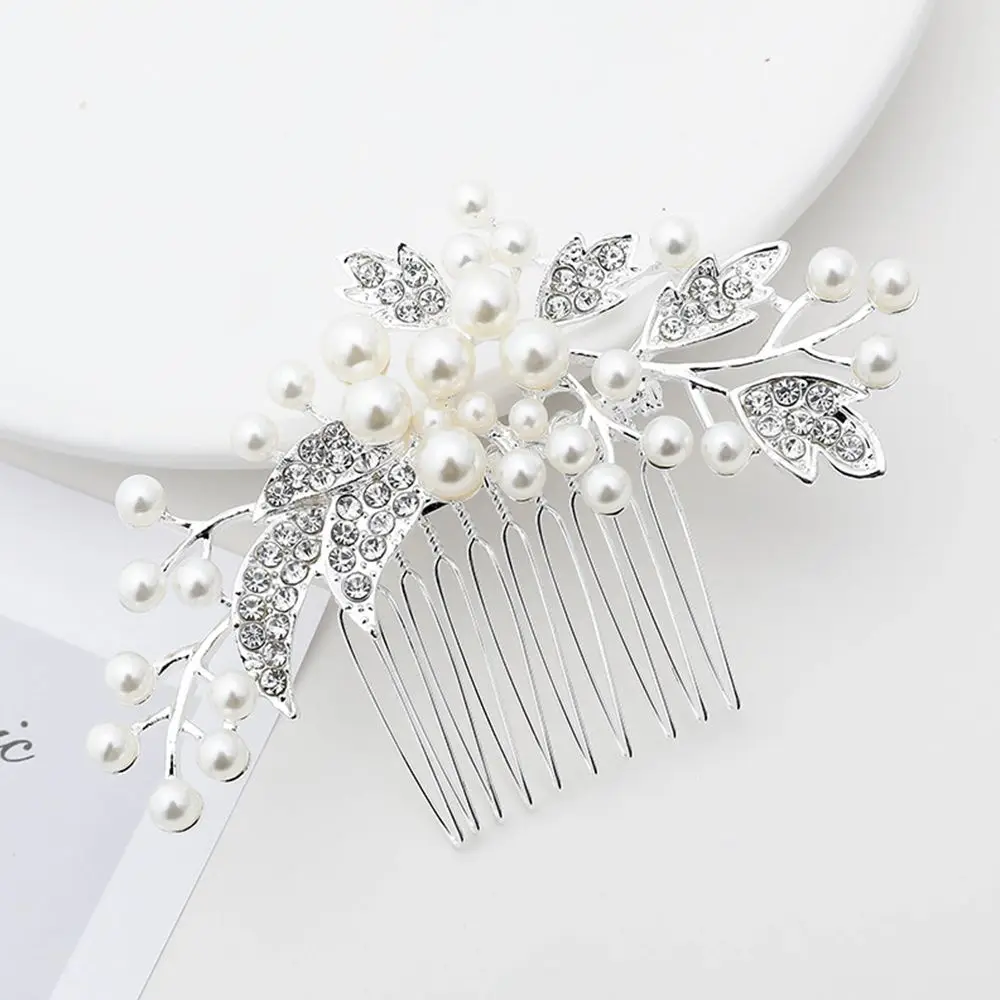 

Simple Decorative Pearl Hairpin Flowers Alloy Five-tooth Hair Comb Korean Style Headwear Hair Accessories Rhinestone Hair Stick