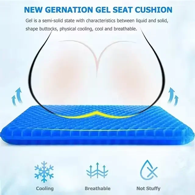 Gel seat cushion Home Office wheelchair chair Car Summer Breathable honeycomb design for stress relief back tailbone pain