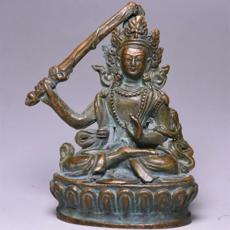 

8.5Cm Old China Copper Dynasty Palace Buddhism Wenshu Manjushri Buddha Statue