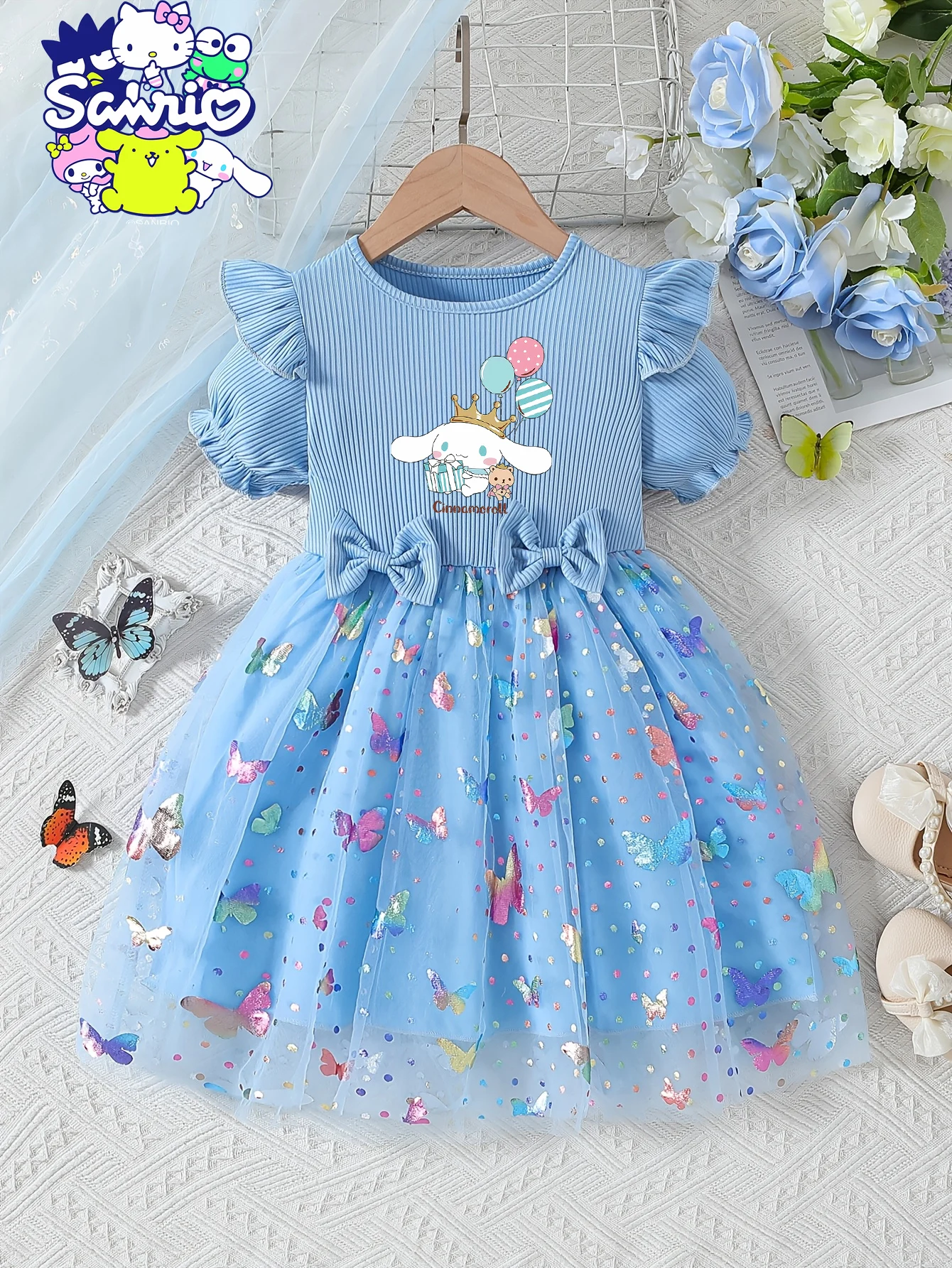 Cartoon Princess Kids Outfit, European‑American Style Girls' Dress, Blue Tulle Cinnamoroll Princess Dress - view 2