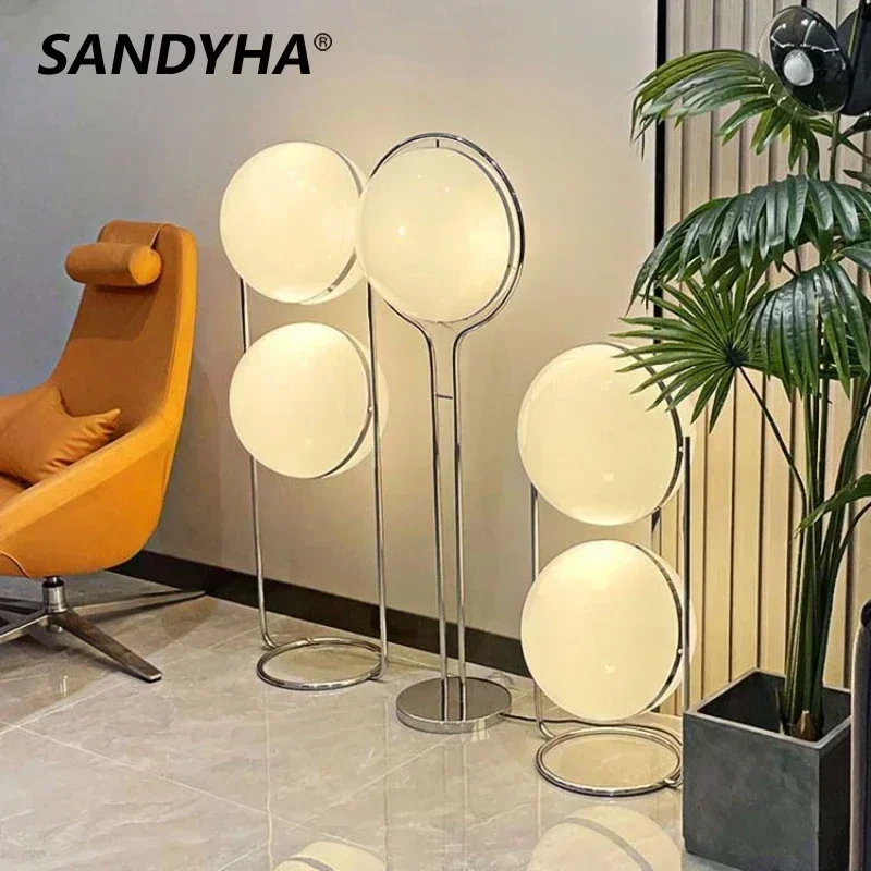 SANDYHA Nordic LED Floor Lamps for Living Room Bedroom Bedside Lights White Acrylic Ball Design