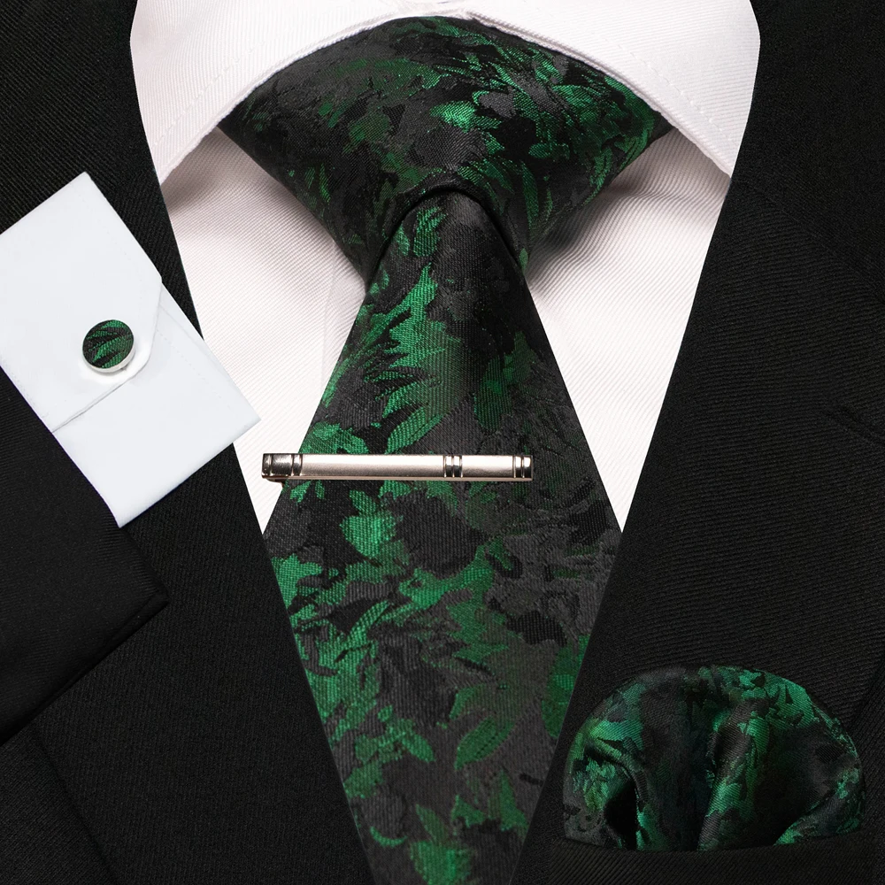 8cm Seidenkrawatten für Herren, grün-schwarze Krawatten, kariert, gestreift, Krawatten-Set mit Einstecktuch, Manschettenknöpfen und Krawattenklammern, für Hochzeit, Business, Party. – Detail 17