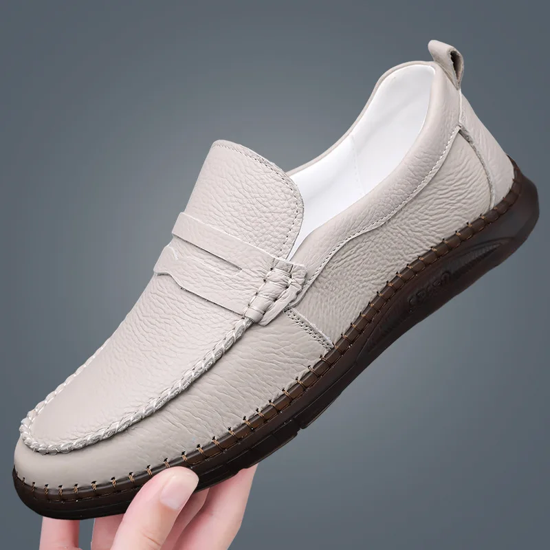 First-layer Cowhide Men's Business Formal Leather Shoes Fashionable Slip-on Shoes Daily Casual Outdoor Commuting and Travel Shoe