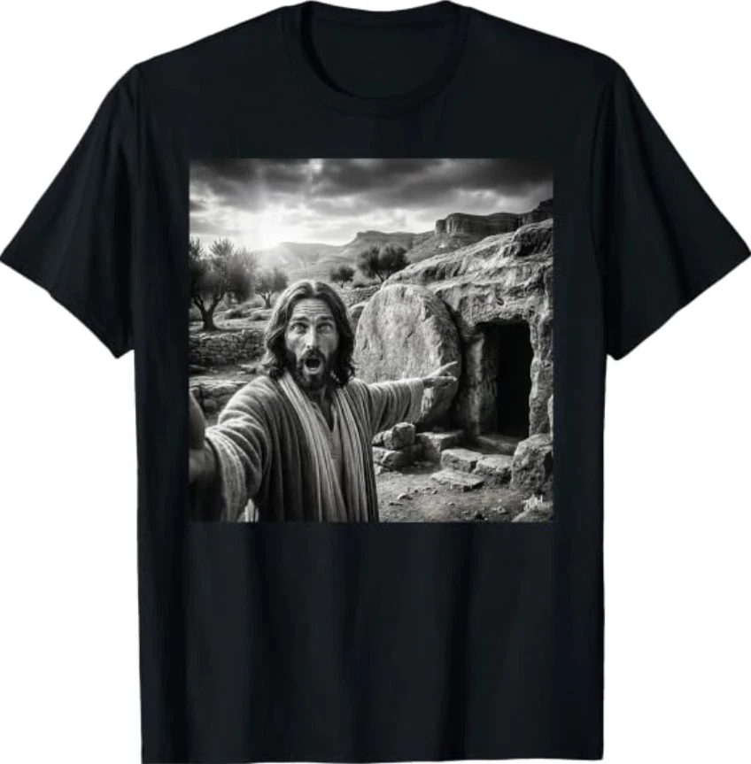 Jesus Selfie Empty Tomb Funny Christian T-Shirt  Streetwear Men Clothing Vintage T Shirt