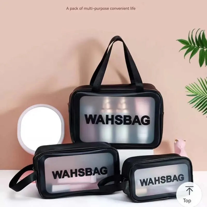 PVC Cosmetic Bag Transparent Large Capacity Bath Bag PU Waterproof Portable Wash Bag Women's Portable Travel Storage Bag image 4