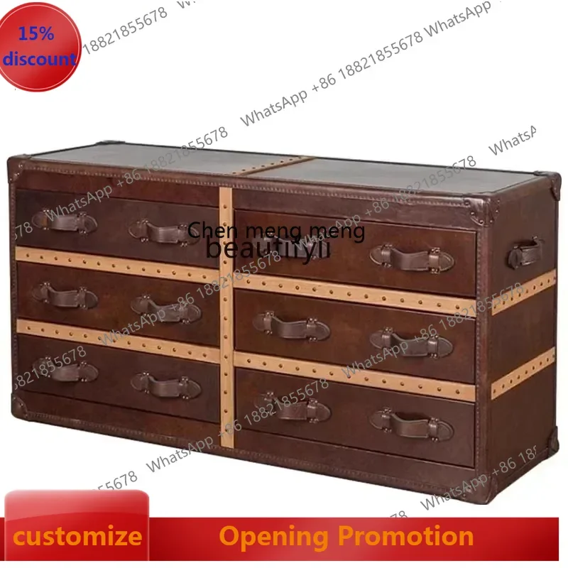 

ss7486 American medieval leather box chest American retro oil wax leather locker