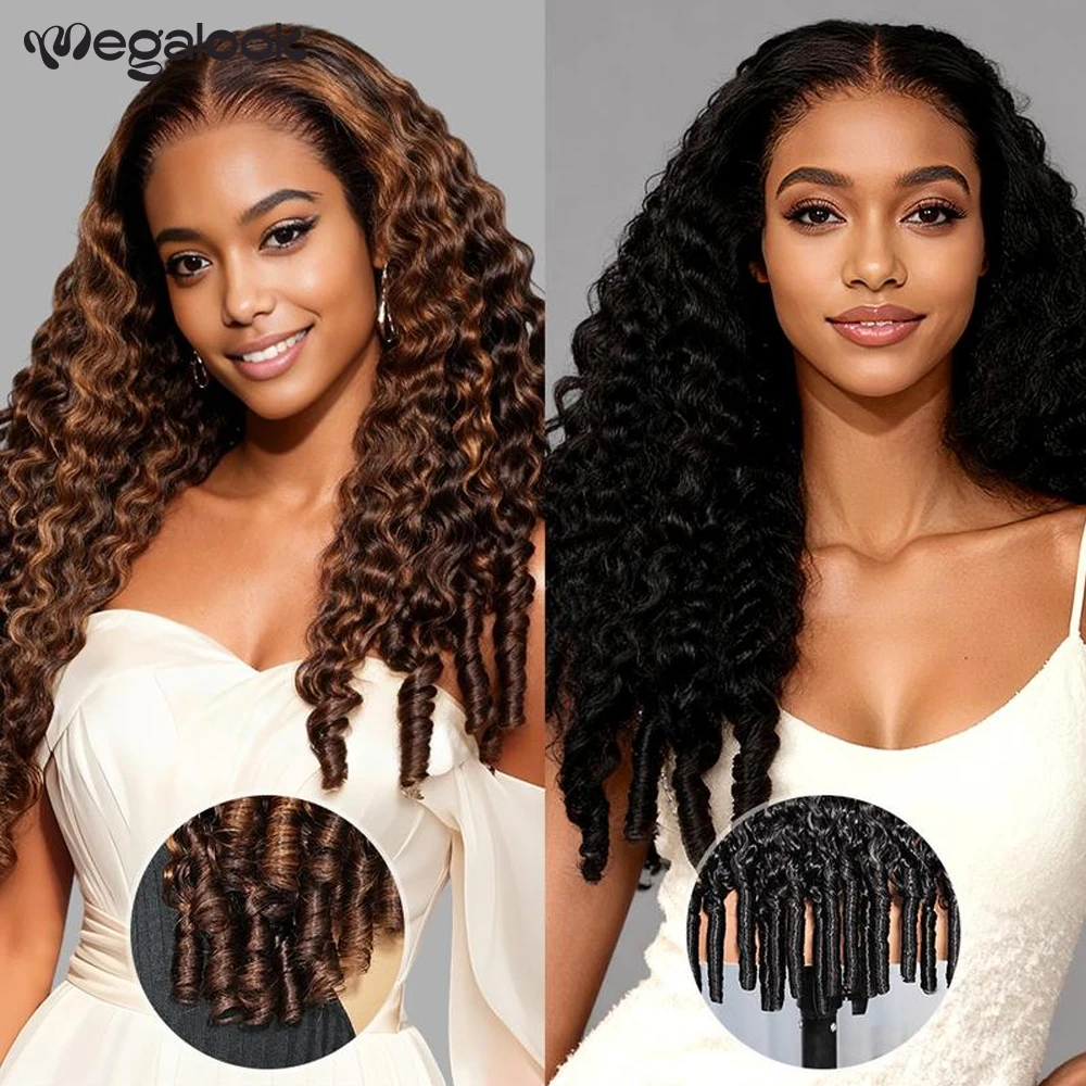 Megalook Burmese Curly 13x6 Glueless Lace Frontal Wig Put on Go with Elastic